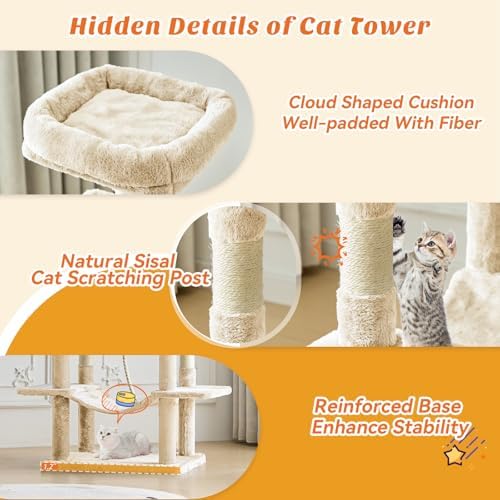 Sweetcrispy 66 Inch Cat Tree Tower for Indoor Cats and Kittens