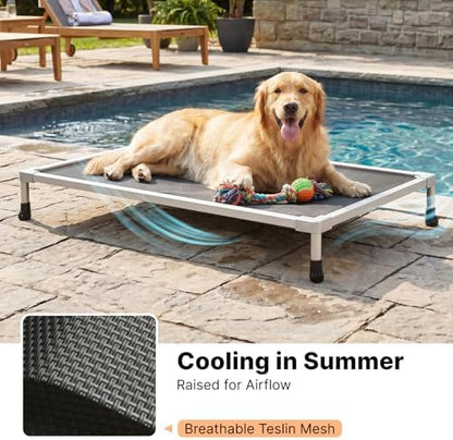 Veehoo Chew Proof Elevated Dog Bed, Silver Aluminum Dog Cot, Pre-Assembled