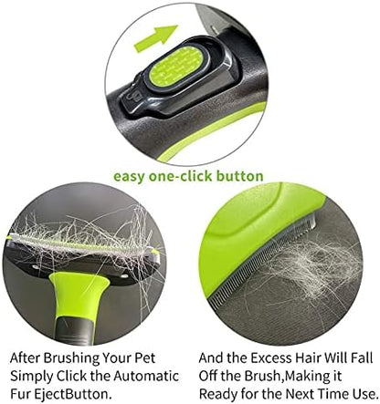 Pet Grooming Brush for Dogs and Cats, Self-Cleaning Undercoat Deshedding Tool, Effectively Reduces Shedding by Up to 95%, Long or Short Hair Remover for Grooming, Green, Hair Brush