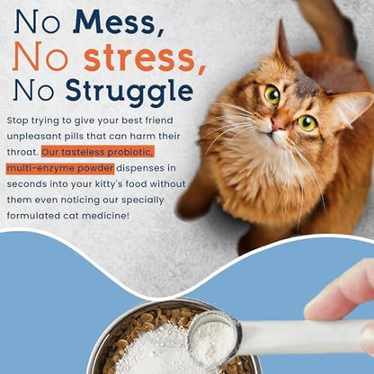 Pet Ultimates Probiotics for Cats – 3 Pack of 20-Species Cat Probiotic Powder to Treat Diarrhea, Vomiting, Digestive Support & Antibiotics Recovery – Cat's Health Supplies (44 gr)