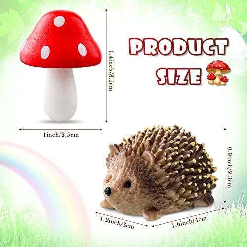 Queekay Fairy Garden Hedgehog Miniature Figurines, Resin Mushroom Decor