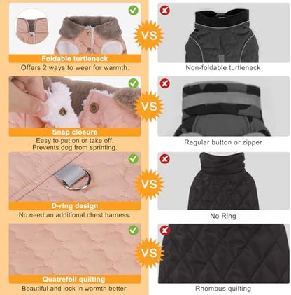 BEAUTYZOO Warm Dog Puffer Jacket Vest, Dog Winter Coat with Harness, Pink M
