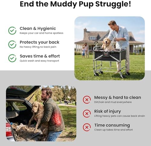 Foldable Dog Bath Cart for Dirty Outdoor Dogs,Adjustable Height pet Bath Cart for Small and Medium Dogs(5-55 lbs) and Cats,Four-Wheel Bathing Cart with Brake,No Need to Carry Your Muddy Pup Home