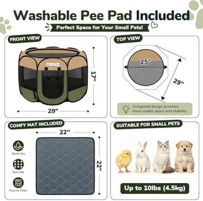 Dog Cat Small Animal Puppy Playpen with Pee Pad, Small, Olive Green