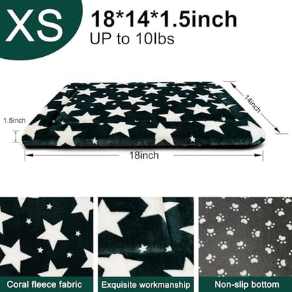 Dog Bed Mat – Soft & Comfortable Dog Kennel Pad for Crate – Durable Crate Bed & Mat for Dogs & Cats – Ideal for Crate, Kennel, and Home Use (Big&Little Stars Green, XS(18"*14"*1.5"))