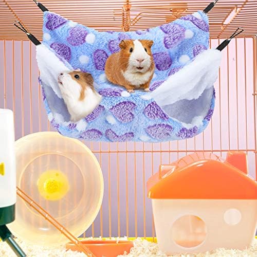 Boao 2 Pcs Guinea Pig Rat Hammock for Pet, Purple, Coffee, Heart Pattern