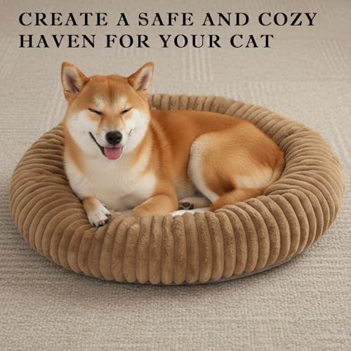 Short Plush Dog Bed Donut, Ultra-Soft & Machine Washable Dog Beds, Durable Round Calming Pet Bed for Cats and Small, Medium, Large Dogs (Coffee Brown, Large)
