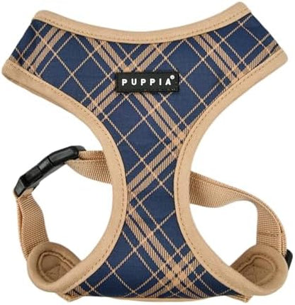 Puppia Corwin Dog Harness A (Over-The-Head) Fashionable Checkered Pattern Spring Summer Harness for Small and Medium Dogs, Navy, Small