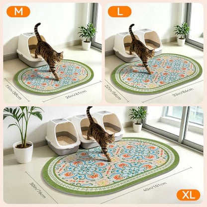 Cat Litter Mat, 33"x22" High Density PVC Litter Trapping Mat, Non-Slip, Waterproof & Urine-Proof Litters Catcher Mats, Keep Floor Clean, Soft on Kitten Paws, Cat Essentials Bean Green
