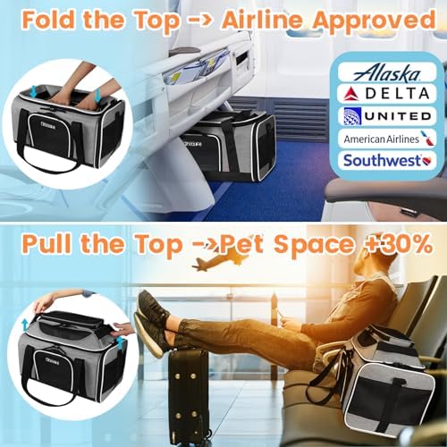 Petskd Top-Expandable Small Pet Carrier 17"x11"x9.5" Airline Approved