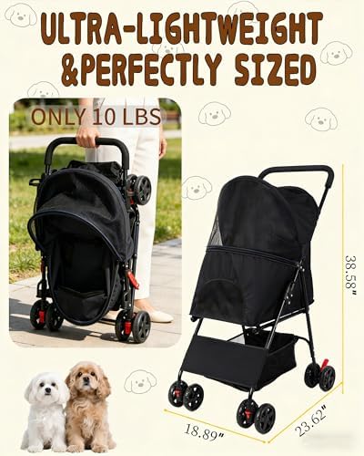 Pet Stroller for Small Dogs Cats, Lightweight Foldable Dog Stroller-Black