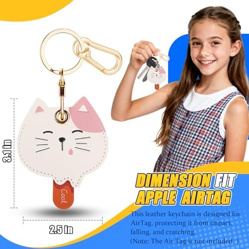 Leather Keychain Holder Case for AirTag, Cute Protective Cover for Apple Airtag KeyChain, GPS Tracker Item Finder