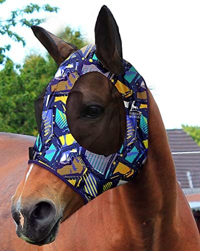 Harrison Howard Super Comfort Stretchy Fitting Horse Fly Mask with UV Protection Soft on Skin with Breathability Graffiti Mix Pony