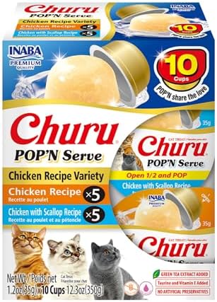 INABA Churu Pop'n Serve Lickable Cat Treats, Chicken Variety, 10ct