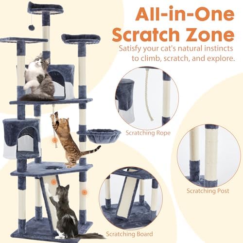 DUMOS Tall 79in Cat Tree Tower with Scratching Posts, Indoor Cats Use