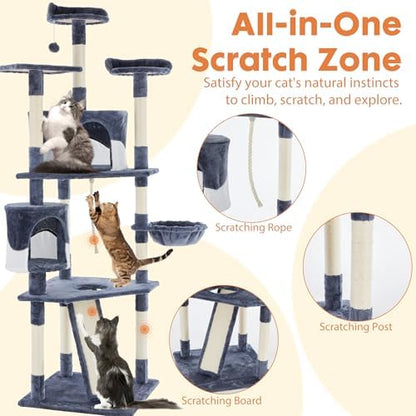 DUMOS Tall 79in Cat Tree Tower with Scratching Posts, Indoor Cats Use