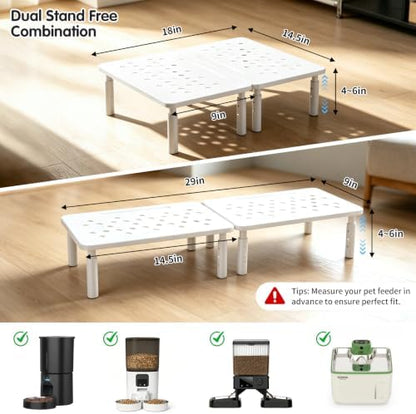 2 Pack Cat Food Stands, White Adjustable Stand for Cats & Dogs