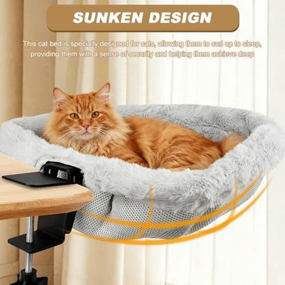Cat Desk Bed, Modern Cat Desk Hammock for Various Desktops, Dual Clamps & Sunken Hammock Design, Holds Up to 40lbs, Suitable for Tables with a Thickness of 0.78–2.95inch