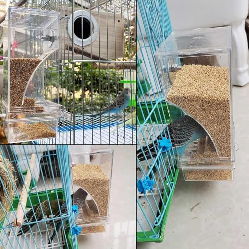 kathson No-Mess Bird Cage Feeder Automatic Parrot Feeders Seeds Container Acrylic Finch Foraging Feeders Parakeet Food Dispenser Cage Accessories for Small Birds Canary Budgie Lovebirds