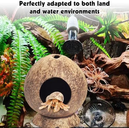 PINVNBY 2 Pcs Natural Coconut Shell Reptile Hideouts Crested Gecko Tank Accessories for Small Lizard Leopard Gecko Spider Snail Hermit Crab Hideout