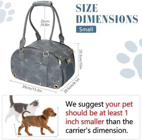 Dog Carrier Purse, Pet Bag Bling Waterproof Premium Leather Pet Travel Portable Bag for Cat and Small Dog Home & Outdoor Small Grey