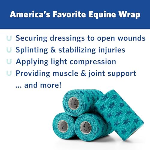 OVIK Health PowerFlex Equine – Extra Strong Self-Adhering Bandage Wrap – Wound Care, Compression & Support Bandage for Horses, Cows & Dogs – Stars, 4 inch, 4 Rolls (Resealable Case)