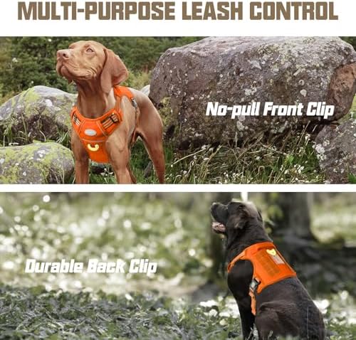 AUROTH Tactical Dog Harness for Large Dogs No Pull Adjustable Pet Harness Reflective K9 Working Training Easy Control Pet Vest Military Service Dog Harnesses Orange XL