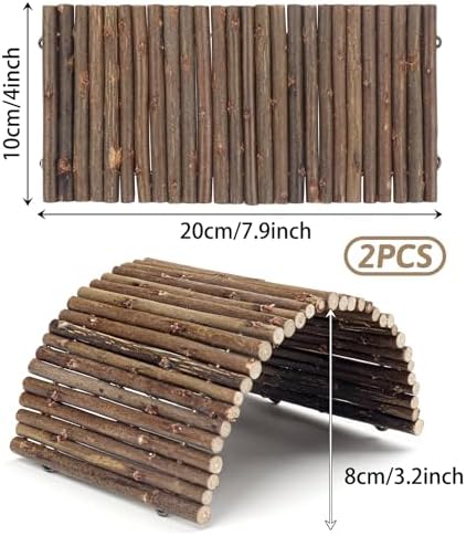 QUOZUO 2PCS Reptile Hideout Hermit Crab Bendable Bridge, Wooden Hermit Crab Hideout Climbing Toys, Reptile Tank Habitat Decor Hiding Hut for Lizards, Mice, Spiders