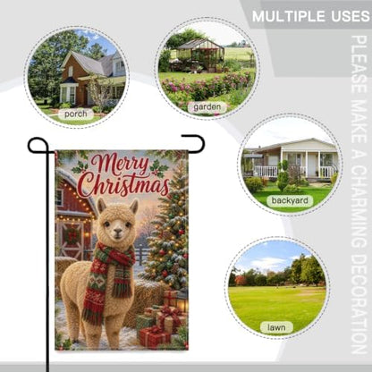 Christmas Llama Garden Flag 12x18 Inch Merry Holiday Alpaca Scarf Barn Tree Gifts Snowy Rustic Farmhouse Outdoor Yard Lawn Porch Double Sided Banner Winter Welcome Decor