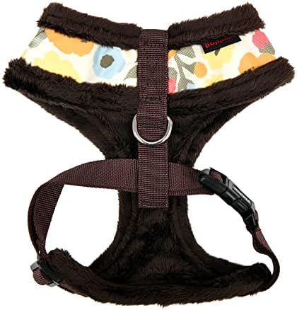 Puppia Alyssa Dog Harness Over-The-Head Warm Winter Flower Pattern Adjustable Chest for Small and Medium Dog, Brown, Large