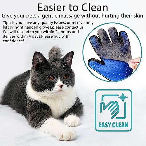 Cat Grooming Glove Brush, Pet Hair Remover Tool, 1 Pair Reusable Dog Hair Fur Remover for Carpet, Furniture, Couch, Clothes, Eco-Friendly and High efficiency (Blue)