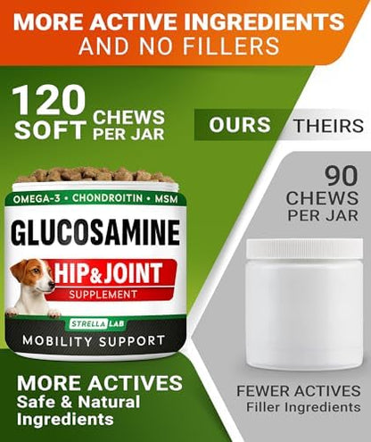 STRELLALAB Advanced Glucosamine for Dogs, Chondroitin & MSM Hip Joint Chews