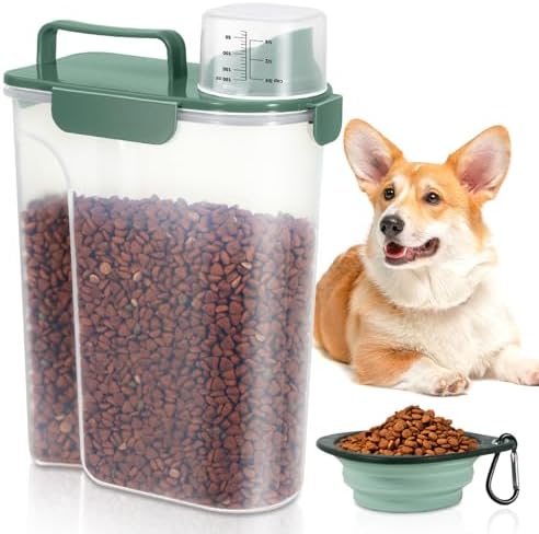 5 Lbs Pet Dog Food Storage Container for Bird Seed Rice Flour - Dark Green
