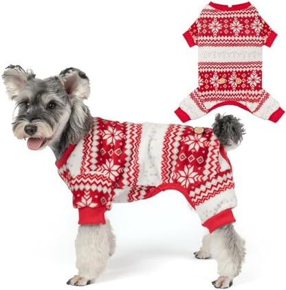 KYEESE Dog Christmas Pajamas for Small Dog Velvet Onesie with Red Snowflake