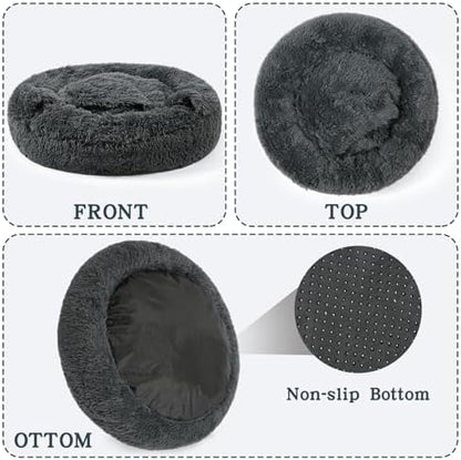 NOYAL Calming Donut Dog Bed, Hooded Cave with Blanket