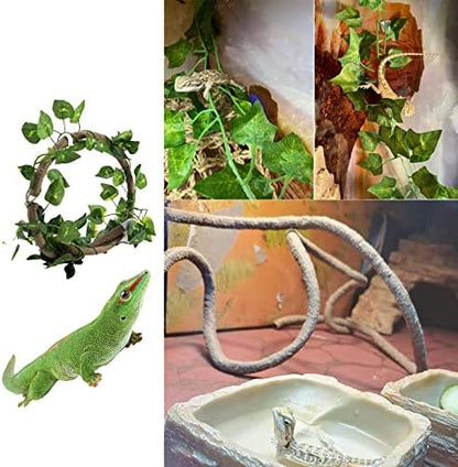 Bearded Dragon Hammock,Reptile Lounger Lizard Natural Seagrass Habitat Decor Reptiles Tank Hanging Plants Jungle Climber Vines Flexible Leaves Accessories for Lizards Chameleon Gecko Corn Snakes