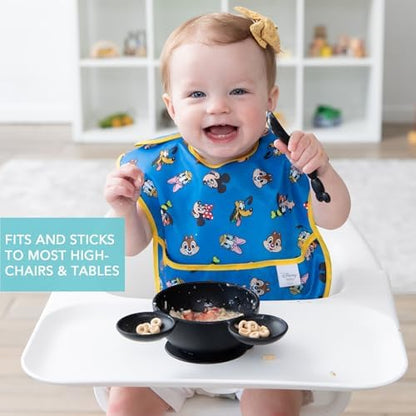 Bumkins Disney Mickey Mouse Bowl, Silicone First Feeding Set with Suction, Includes Spoon, Training Essentials for Baby-Led Weaning, Toddler Self-Feeding, Babies Eating at 4 Mos Up, Black