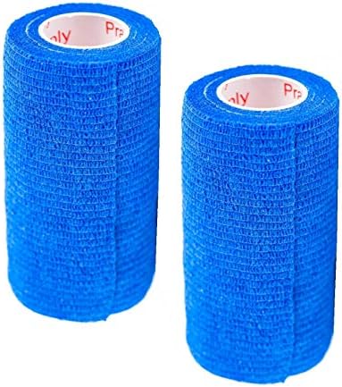 Vet Wrap Tape (Blue) (2 Pack) (3 Inch x 15 feet) Self Adhesive Adherent Adhering Cohesive Flex Self Stick Bandage Grip Roll Dog Cat Pet Horse