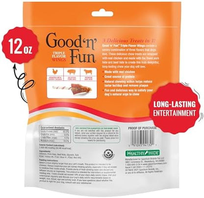 Good 'n' Fun Wings Long-Lasting Dog Treat Made With Real Protein, 12 oz