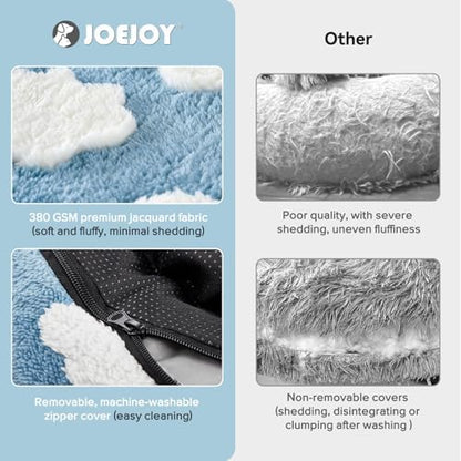 JOEJOY Jacquard Donut Round Small Dog Beds,Blue 23x23x7in, Removable Washable Cover, Cute Pattern, Ultra Soft Fluffy Calming Pet Bed with Thick Supportive Bolster