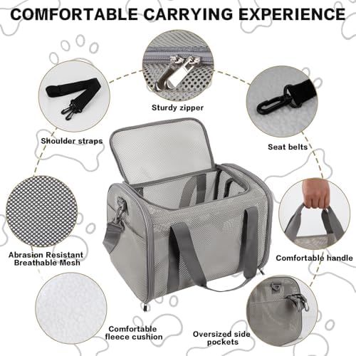 Cat Carrier, Soft-Sided Pet Carrier Bag, Breathable Mesh, Black (Grey, 17 * 11 * 11)