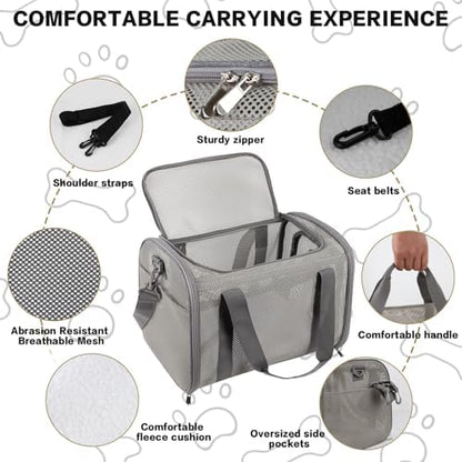 Cat Carrier, Soft-Sided Pet Carrier Bag, Breathable Mesh, Black (Grey, 17 * 11 * 11)
