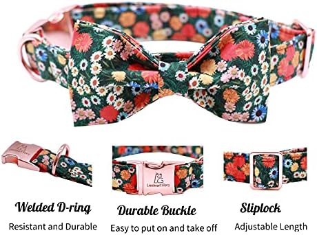 Lionheart glory Floral Print Dog Collar Adjustable Soft Dog Collar with Bowtie, Girl Pet Collars for X-Small Small Medium Large Dogs