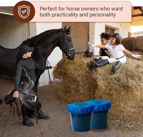 Horse Bucket Cover for Feed Protection & Organization, Keeps Dust & Moisture Out, Breathable 210T Elastic Fit for 2-5 Gallon Buckets, Livestock Lid for Horses Goats Cows, 1 Pack (Evening Feed)
