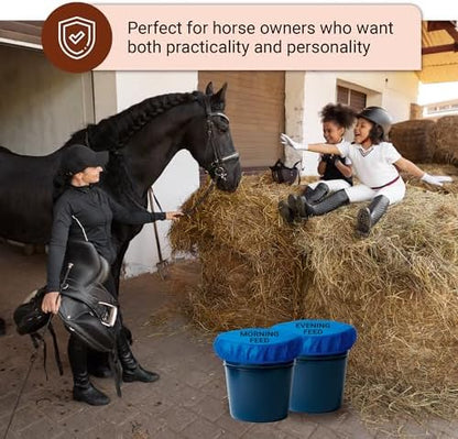 Horse Bucket Cover for Feed Protection & Organization, Keeps Dust & Moisture Out, Breathable 210T Elastic Fit for 2-5 Gallon Buckets, Livestock Lid for Horses Goats Cows, 1 Pack (Evening Feed)