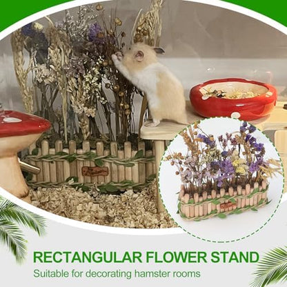 Hamster Cage Sprays Flower Foraging Holder - Natural Wood Feeding Stand, Small Pet Habitat Accessories for Hamsters Mouse Guinea Pig Dwarf Gerbils Syrian Mice (Leaf - Rectangle)