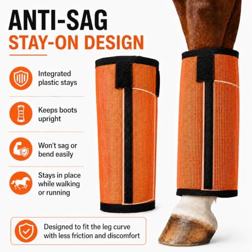Fly Boots for Horses Set of 4 - Breathable Mesh Equine Leg Protection,Anti-Sag Stay-On Horse Fly Boots,Reduces Stomping & Fatigue,UV-Block, Adjustable Fit for Medium to Large Horses