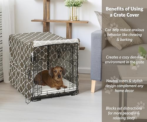 MidWest Homes for Pets Medium Dog Crate Cover with Teflon Fabric Protector, Poly-Cotton Privacy Kennel Cover Fits Most 30-inch Crates, Brown Designer Print, Washable, Reduces Barking