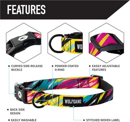Wolfgang Wide Venture Dog Collar Fuzzytails Print Large