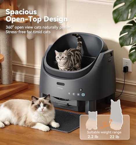 Automatic Litter Box Self Cleaning, FeelNeedy Open-Top Smart Cat Litter Box with App Control, Odor-Control Safety Sensor Design for Multiple Cats, with Waste Bags